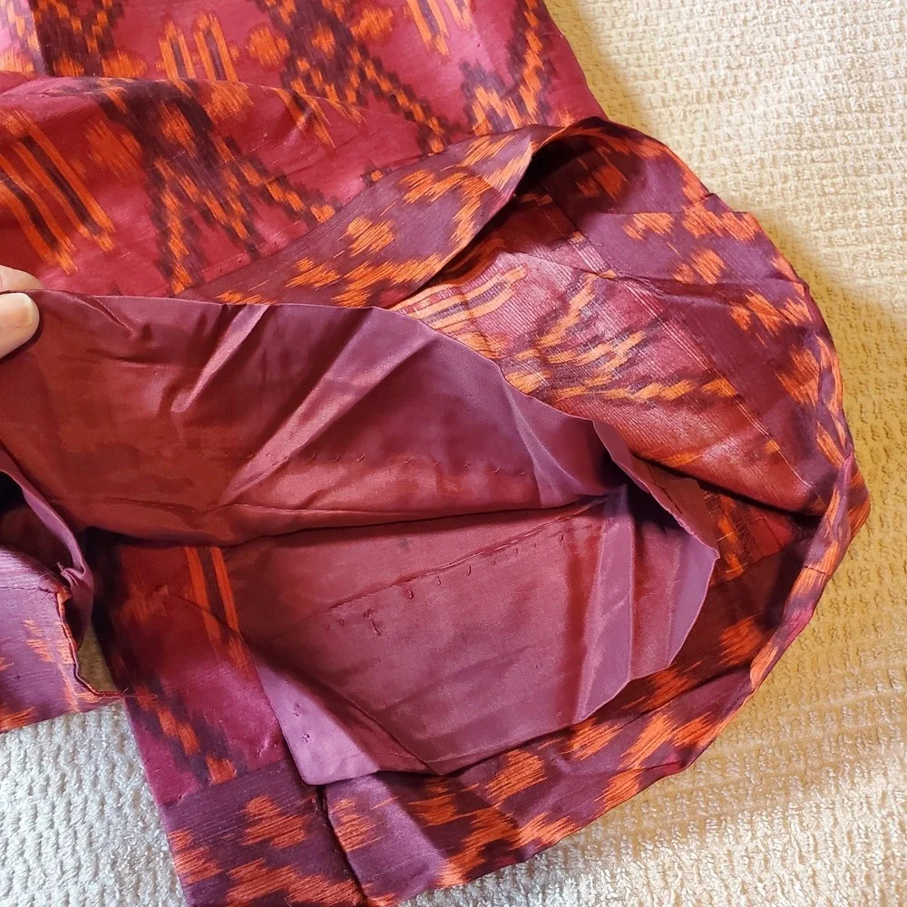 Jones NY Women's 100% Sandwashed Silk Skirt Sz 2P‎ Lined Red Asian Inspired